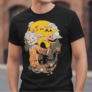 Save the Panduhs Sam Trick r treat Apparel Black Tee with Halloween Graphic